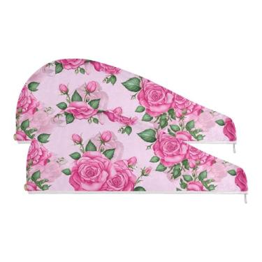 Imagem de SEHANY Toalha de cabelo de microfibra Elegant Roses para mulheres, 2 peças, turbantes de cabelo de secagem rápida com botão, touca de cabelo seco absorvente toalha de secagem de cabelo para cabelos