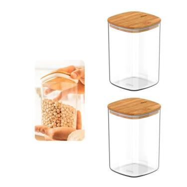 Imagem de Kit Com 2 Potes Herméticos 1 Litro Com Tampa De Bambu - Ou
