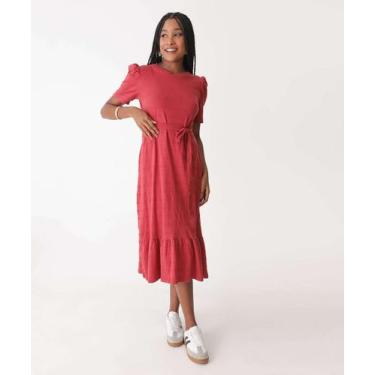 Imagem de Vestido Midi Feminino Textura Amarração Marisa-67492, Marrom, G