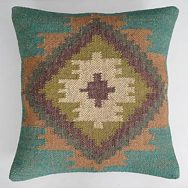 Imagem de Capa de almofada indiana feita à mão de juta kilim quadrada 45,7 x 45,7 cm, capa de almofada autêntica para ambientes internos e externos, decoração de casa ruim, sofá, cuidado e uso multiuso natural