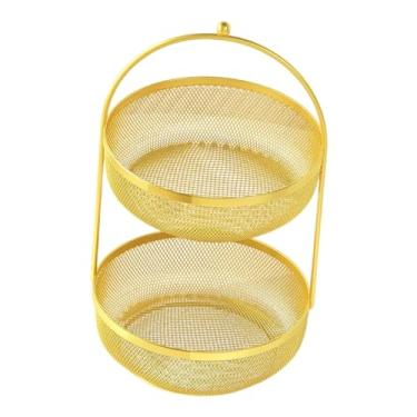 Imagem de Generic Cesta de frutas grande, compacta e multifuncional de dois andares, suporte para frutas, fruteira de metal para cupcakes, pão e batata, Dourado