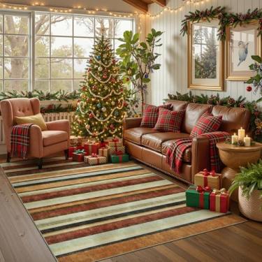 Imagem de jinchan Tapete de área moderno, listrado, lavável, macio, grande, cobertura, antiderrapante, colorido, para quarto, cozinha, sala de jantar, escritório, caramelo, crepúsculo