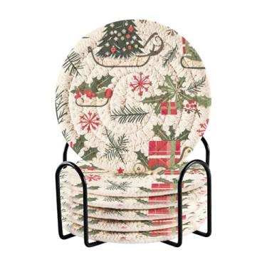 Imagem de STAYTOP Conjunto de 6 peças de carrinho de Natal e caixa de presente ou porta-copos de bar para bebidas, porta-copos de fazenda ou porta-copos de mesa rústicos, porta-copos modernos de algodão para o