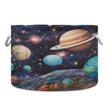 Imagem de WELLDAY Cesta de corda de algodão planetas espaço cesta de lavanderia bebê para sala de estar, lavanderia, berçário, travesseiros, decoração de casa