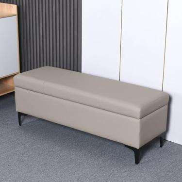 Imagem de uhyOHF Bancos de armazenamento retangulares, banco de entrada, banco de quarto estofado de poliuretano com grande espaço de armazenamento para a sala de estar, entrada, quarto comporta até 150 kg