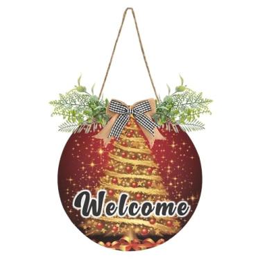 Imagem de YETTASBIN Placa de boas-vindas para árvore de Natal, placa de parede à prova d'água, guirlanda decorativa de alpendre para inauguração de casa, quintal, jardim, decoração de férias, 30 x 30 cm