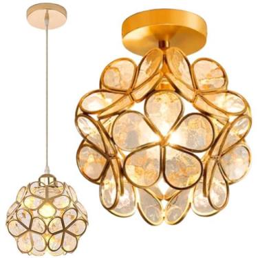 Imagem de Luminária 2X1 Lustre Pendente Plafon 146,5Cm Metal Dourado - Gimpo