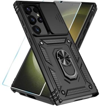 Imagem de SunStory Capa de celular para Samsung Galaxy S24 Ultra com protetor de tela HD e suporte e capa de câmera deslizante, capa de telefone para Galaxy S24 Ultra 6,8 polegadas, preta