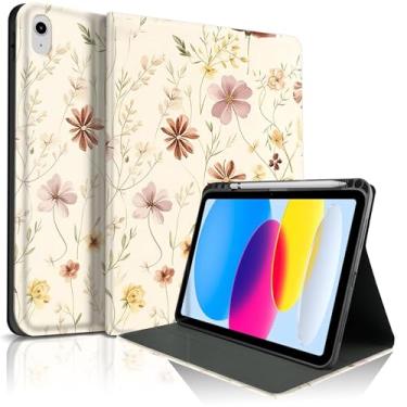 Imagem de Lyfatz Capa para iPad 11th (A16) 27.9 cm 2025/10ª geração 10.9 cm 2022, lindas flores floridas elegante design de estética capa protetora com suporte para lápis, antiderrapante, anti-choque bege