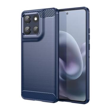 Imagem de Vavies Capa para Moto G86 5G / Moto G100 Pro Capa de fibra de carbono Slim Soft TPU Capa protetora à prova de choque à prova de choque para Motorola Moto G86 5G azul marinho