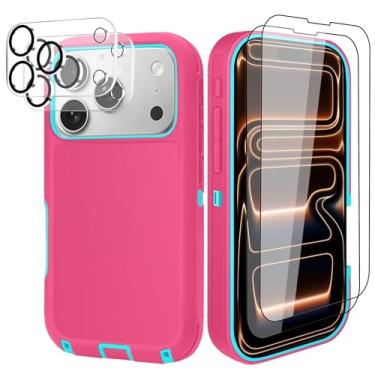 Imagem de Capa para iPhone 17 Pro Max (6,9 polegadas), com clipe de cinto e 2 protetores de tela + 2 lentes de câmera, resistente e durável, proteção contra quedas à prova de choque de grau militar, capa