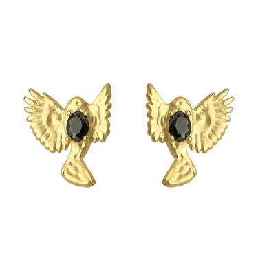 Imagem de Brincos de pássaro voador banhados a ouro 18k, brincos de zircônia preta, piercing de orelha de animal, joias hipoalergênicas, presentes para mulheres e meninas