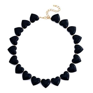 Imagem de YUJIE Colar de coração de resina vintage para mulheres, gargantilha de contas grossas, ajustável, joia de acrílico leve, Resina, Sem Pedra Preciosa