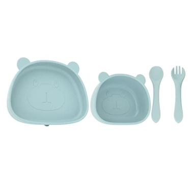 Imagem de Conjunto de utensílios de placa para crianças Ainoli 4 peças Conjunto de tigelas de sucção de silicone Placa em formato de panda para crianças (Colher de garfo de silicone para prato de tigela)