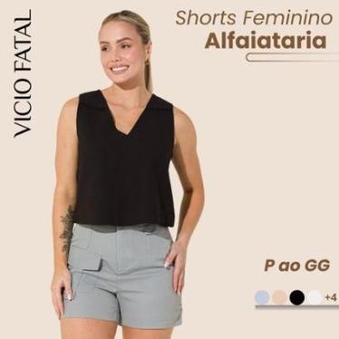 Imagem de Shorts Feminino de Alfaiataria Bolso Cargo Pantalona Despojado Elegante e Casual Moderno-Feminino