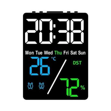 Imagem de Relógio Despertador Digital LED Com Exibição De Temperatura, Umidade, 
