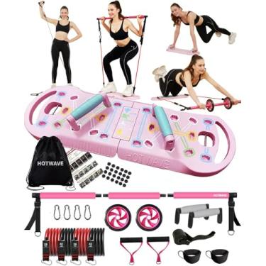 Imagem de HOTWAVE Equipamento De Exercício Portátil Com 16 Acessórios De Ginástica. Faixas De Resistência Com Barra De Agachamento Fitness E Roda Abdominal, Treino De Pilates Em Casa