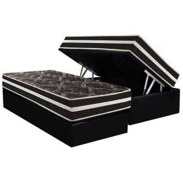 Imagem de Conjunto Box Baú Solteiro: Colchão Espuma Paropas D28 - Master Ag80 Black Double Face 25 + Base Crc Suede Black (88x188)