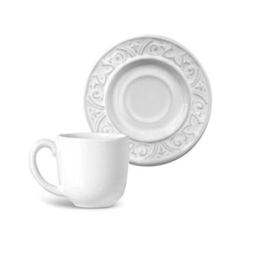 Imagem de Xicara de Café com Pires em Cerâmica Porto Branco 72 ml - 1 Unid. - PO