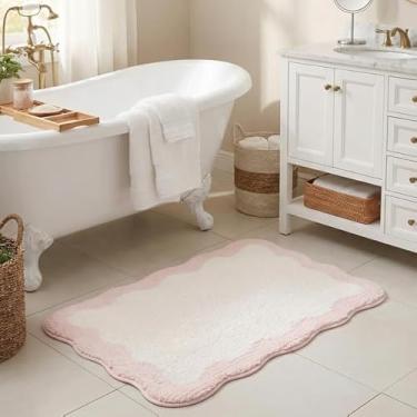 Imagem de GRANNY SAYS Tapetes de banheiro rosa ondulados, 91 cm x 61 cm, tapetes de banho antiderrapantes para banheiro, tapete de banho de microfibra absorvente de pelúcia ultra macio, lindo tapete lavável
