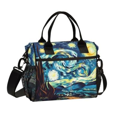 Imagem de GAIGEO Pintura Noite Estrelada por Artista, Lancheira Isolada para Adultos, Lancheira, Porta-Bebidas, Sacola de Almoço Isolada para Mulheres, M