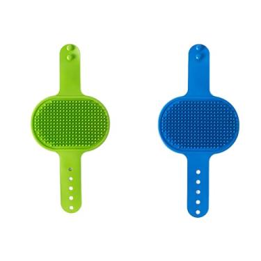 Imagem de Conjunto de escovas de banho para cães – pacote com 2 (azul + verde), escovas de xampu para animais de estimação de duas cores para cães e gatos, pente de massagem ajustável, uso molhado/seco