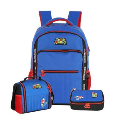 Imagem de Kit Mochila Super Mario Costas Lancheira E Estojo Box Teen, Azul