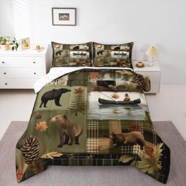 Imagem de jejeloiu Conjunto de cama macio para meninos e meninas, tamanho queen, rústico, animal selvagem, edredom de microfibra, patchwork, 3 peças com 2 fronhas