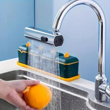 Imagem de Torneira de cozinha 3 em 1 360 graus de rotação cachoeira aerador de economia de água 3 modos de fluxo acabamento polido para preparação de alimentos domésticos RV, prata