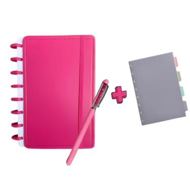 Imagem de Caderno Inteligente A5 Recarregável – Capa Dura com 8 Discos, Separador e Caneta Glitter (Pink)
