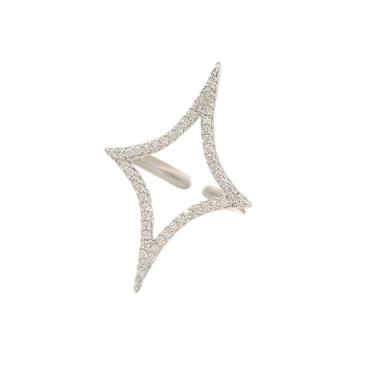 Imagem de Dtja Anel de declaração de estrela de strass para mulheres, moderno, zircônia cúbica, geométrico, losango, ajustável, compromisso, noivado, envoltório aberto, ajuste confortável, joia delicada para