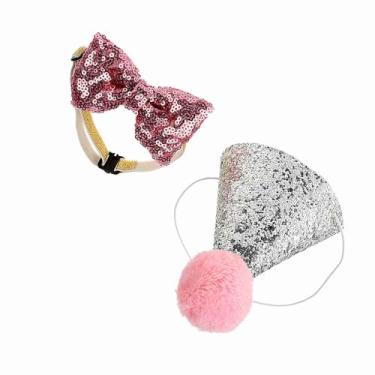 Imagem de Generic Bonés de Aniversário para Animais de Estimação, Fantasia de Laço para Cachorro e Gato, Chapéu Fofo e Ajustável para Festa Temática, Sessão de Fotos, Tamanho Universal (Róseo)