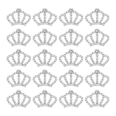 Imagem de Generic 20 berloques de coroa, 3,3 cm x 2,5 cm, mini enfeites de coroa de cristal de strass de metal em massa, faça você mesmo, capa de telefone feita à mão, decoração de roupas, festa, tom prateado
