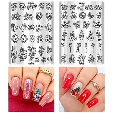 Imagem de Placa carimbo de unha dupla face modelo UM-094 Flores rosas