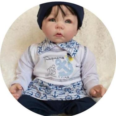 Imagem de Bebe Reborn Menino Pano Olhos Azuis Com Enxoval - Mundo Azul E Rosa