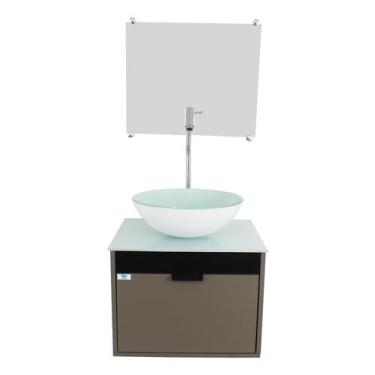 Imagem de Gabinete Armário Banheiro 40cm Cuba Redonda Branca com Espelho - Cubas