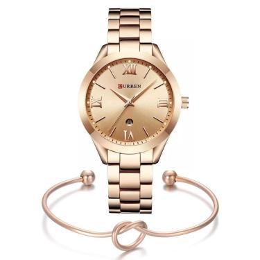 Imagem de Kit Relógio Feminino Rose Gold Curren Analógico + Bracelete-Feminino