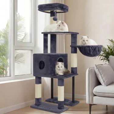 Imagem de Heybly Árvore para gatos, 120 cm, torre para gatos internos, condomínio espaçoso para gatos com espaço oculto, tubo de aço resistente, poleiro superior de pelúcia macia, rede aconchegante e postes