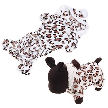 Imagem de Ainoli Pet Dog Cat Plush Roupas fofas com estampa de leopardo fantasia roupas de noite manter quente design com capuz para outono e inverno (S)