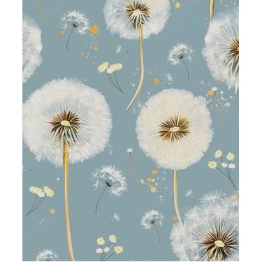 Imagem de Papel de parede de dente-de-leão azul descasque e cole papel de contato botânico moderno 43 cm x 38 cm vinil impermeável autoadesivo removível estampa floral branca decoração de parede temporária para