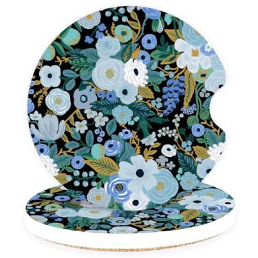 Imagem de Porta-copos de cerâmica para carro – Conjunto de porta-copos de carro absorvente para mulheres, acessórios de carro estéticos fofos para meninas, pacote com 2 (azul meia-noite)