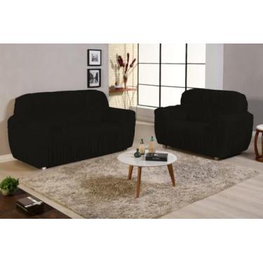 Imagem de capa de sofa 3 e 2 lugares padrao 21 elasticos super ajustavel qualidade premium (PRETO)
