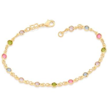 Imagem de Pulseira Rommanel Folheada Ouro 18k Pedras Coloridas 19cm