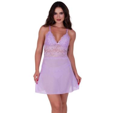 Imagem de Camisola sem Bojo Tule Transparente e Calcinha Joana - NAKA MODAS, M, 