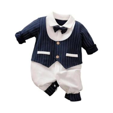 Imagem de Body De Algodão De Manga Longa Estilo Cavalheiro Para Bebê Recém-Nasci