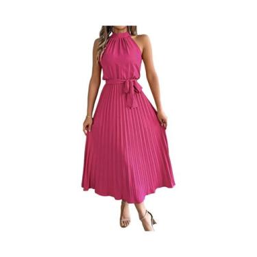 Imagem de Vestido Midi Sem Mangas Com Decote Halter Plissado Para Mulheres, Vest