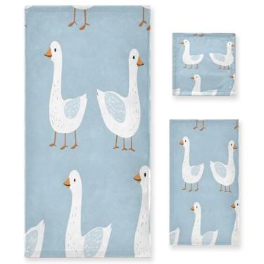 Imagem de xigua Conjunto de toalhas de banheiro com gansos fofos, absorvente e macio, toalha de banho de 3 peças, toalha de mão, toalhas decorativas para banheiro, academia, hotel, praia, piscina