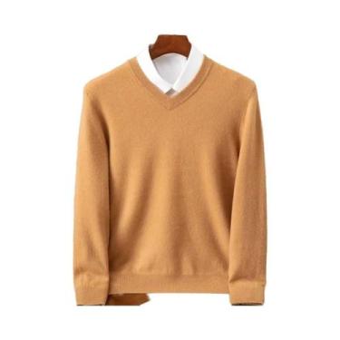 Imagem de Suéter Masculino De Lã Merino 100% Cashmere Com Decote Em V, Manga Lon