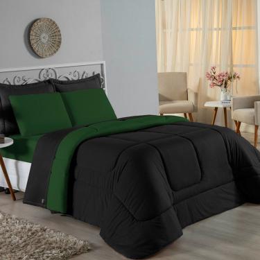 Imagem de Edredom Queen Nobre 1 Peça Dupla Face 2,40m X 2,60m Malha 100% Algodão - Preto / Verde-bandeira