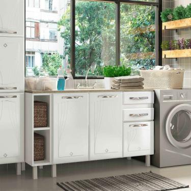 Imagem de Balcão de Cozinha para Pia 140 Cm Star New 3 Portas 2 Gavetas Branco - Telasul